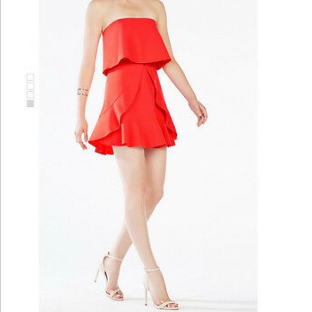 BCBG strapless ruffle dress in coral color 👗 - Picture 2 of 7